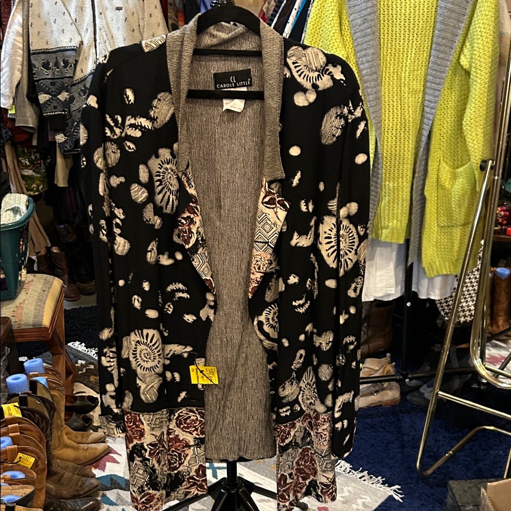 Carole Little Black and Cream Floral Blazer